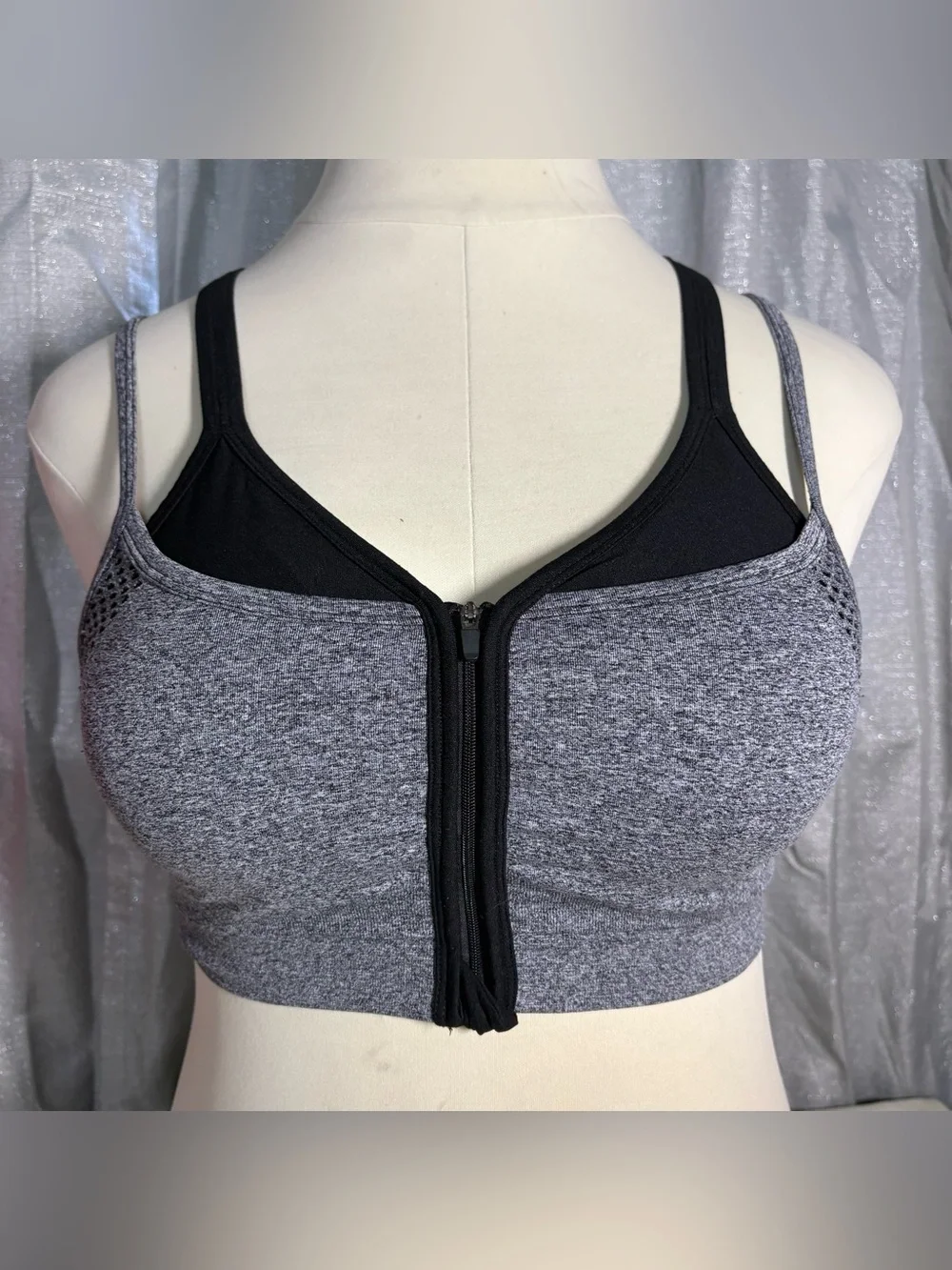 Athletic Works Gray and Black Front-Zip double layer  Sports Bra